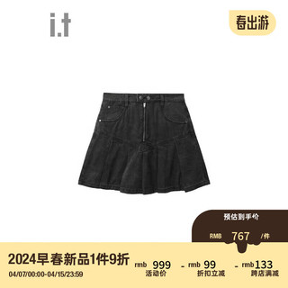 izzue it 女装水洗半身裙短裙2024夏季甜酷时尚褶裥裙9201S4M BKX/黑色 XS