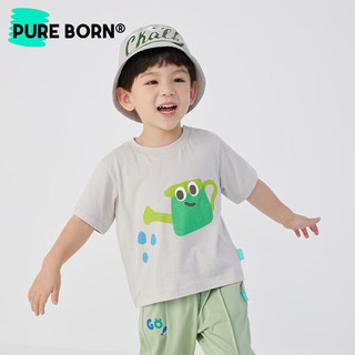 博睿恩（Pureborn）儿童t恤夏季宝宝短袖T恤婴幼薄款纯棉卡通衣服 米灰 80cm 6-12个月