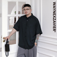 韦恩泽维尔 WAYNEXZAVIER潮牌大码商务休闲衬衫男装夏季宽松黑色泡泡纱衬衣7726 黑色 L（150-170斤)