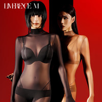 涞觅润丝【蝉翼】丝袜连体衣性感油亮丝滑光泽诱惑长袖超薄润肤裸感紧身衣 黑色油亮 5D开裆-蝉翼丝-M(155-170cm)