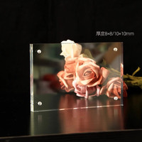 彩糖塘亚克力磁吸水晶相框摆台双面透明台卡桌牌证书6寸8咕卡砖透明摆件 透明厚度0.8cm+0.8cm直角 4寸【可放7.5*10.2cm】