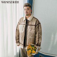 韦恩泽维尔 WAYNEXZAVIER加肥加大复古大码宽松翻领仿麂皮泰迪绒印花厚外套6651 米色 L (150斤-170斤)