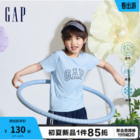 Gap男女童2024春季吸湿速干凉感logo短袖T恤儿童装上衣890530 蓝色 130cm(S)亚洲尺码