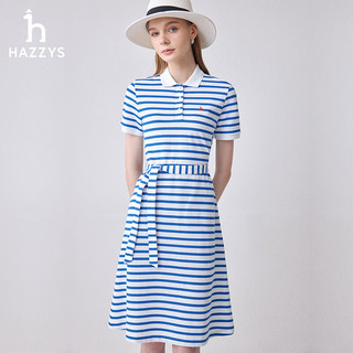 哈吉斯（HAZZYS）女装 2024夏季女士撞色条纹POLO连衣裙女AQWSE0BBE07 蓝色BL 160/84A 38