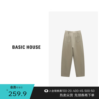 百家好（Basic House）莱赛尔收腰休闲长裤女春季修身显瘦直筒裤-B0624H5F312 卡其色 S80-105斤