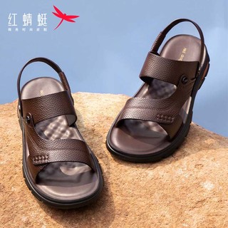 红蜻蜓凉鞋男2024夏季爸爸鞋舒适凉拖鞋中老年人沙滩鞋 WTT24017棕色39