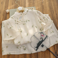 俏娘鱼文艺清新米色碎花倒大袖旗袍2024年春小仙女改良年轻款 米白(裙长104左右) XL