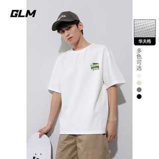 GLM华夫格短袖t恤男夏季简约休闲男士透气宽松半袖潮流重磅t恤 XL 白#JGL绿块X