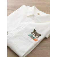 【特价捡漏】高档轻奢品牌女装剪标原意大利单出口春秋松鼠刺绣纯棉打底长袖衬衫白色 L