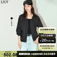 LILY2024夏女装复古设计感老花运动风连帽帅气休闲宽松外套女 510黑 S