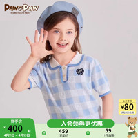 PawinPaw卡通小熊童装2024年夏季女童圆翻领泡泡袖短袖毛衣 Blue蓝色/50 110