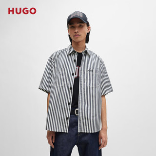 HUGO男士2024夏季条纹棉质青年布宽大版型衬衫 405-混色 EU:L