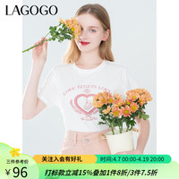 lagogo拉谷谷凉感抗菌设计感印花白T恤2024夏正肩短袖女 本白色(V1) L