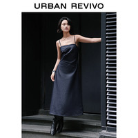 UR2024夏季女装复古褶皱收腰一字领牛仔连衣裙UWG840097 蓝色 S