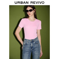 URBAN REVIVO 女士圆领修身短袖T恤衫 UWJ440024 浅粉色 L