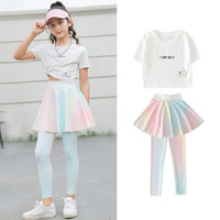 优优1点（Yoyo one）女童速干运动裤子女孩大童假两件裙裤春秋儿童打底裤裙瑜伽服夏装 T恤+渐变色（裙裤） 120cm