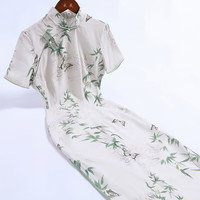 戚薇旗袍2024年轻款气质高端高级感女夏季中国风竹子图案复古   米色 S