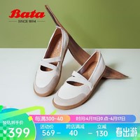 Bata 拔佳 浅口鞋女牛皮舒适通勤芭蕾舞奶奶鞋AV207AQ4 米白 36