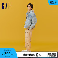 Gap男女装2024春季logo纯棉廓形长袖翻领牛仔外套夹克892190 浅蓝色 185/104A(XXL)亚洲尺码