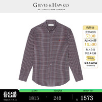 君皇仕（GIEVES & HAWKES）GH男士长袖衬衫格纹纯棉商务休闲LOGO刺绣衬衣G4865EI051 深咖 XXL