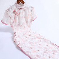 戚薇旗袍2024年女夏年轻款气质高端粉碎花中国风女装改良女春 粉色 M