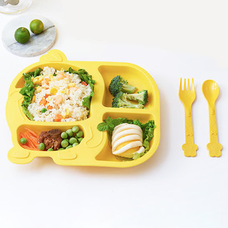 EDO 依帝欧 儿童餐盘4格分格餐盘小黄鸭卡通盘+叉子+勺子 儿童餐具3件套饭盘