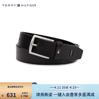 TOMMY HILFIGER 24春季男装商务休闲针扣式牛皮革皮带腰带AM0AM12054 黑色BDS 95cm