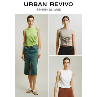 URBAN REVIVO 夏季女收褶圆领修身背心 UWH440038 浅薄绿 S