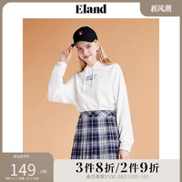 E·LAND 衣恋 Eland衣恋美式短款宽松红色连帽长袖卫衣女舒适上衣春夏新款