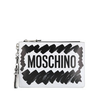 MOSCHINO 新款女士白色logo绘画印花牛皮手拿包A84348001