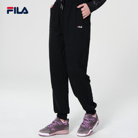 FILA 斐乐 女士针织长裤基础简约宽松休闲运动裤欧版 黑色 XS