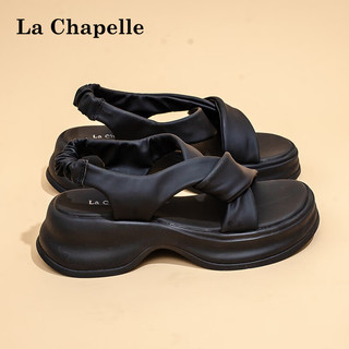 拉夏贝尔女鞋凉鞋2024女士休闲拖鞋法式卷带设计防滑舒适软底凉鞋 黑色 39