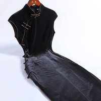 戚薇黑色旗袍女新中式夏季2024改良日常高贵修身复古国风长款 黑色 M