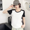 露可柚尤夏季韩版字母图案撞色短袖T恤女纯棉宽松显瘦百搭上衣ins 白咖 M80-100斤