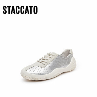 STACCATO 思加图 春季休闲鞋小白鞋系带透气运动鞋女鞋S1021AM4 月光银 35