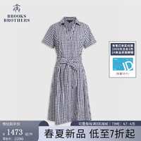 Brooks Brothers BrooksBrothers）女士24早春棉翻领格纹收腰连衣裙 B465-藏青色 0