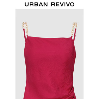 URBAN REVIVO 夏季女侧捏褶金属链条连衣裙 UWG740073 玫红色 S