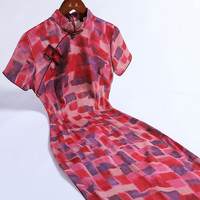 戚薇格子旗袍夏季复古民国风年轻款少女改良版连衣裙日常可穿短袖 花色 S