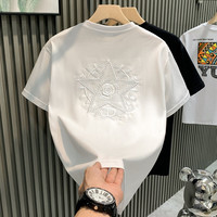 得芊逸欧货小众设计感轻奢男T恤短袖纯棉潮流美式高街男潮牌体恤土 白色 M(85-100斤内)