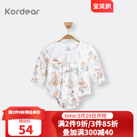 Kordear考拉蒂尔 婴儿春夏季花边长袖连体衣宝宝纯棉薄款三角哈衣包屁衣 林深有灵 90cm