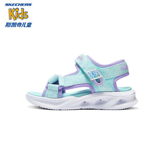 Skechers斯凯奇女童夏魔术贴公主闪灯鞋儿童轻便休闲露趾凉鞋303024L 28.5