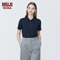 无印良品 MUJI 女式 水洗 珠地网眼织 短袖POLO衫 女款早春BB2PZA4S 深藏青色 S (155/80A)