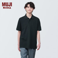 无印良品（MUJI）男式 水洗 珠地网眼织 短袖POLO衫  早春纯棉全棉 AB1M9A4S 黑色 M （170/92A）