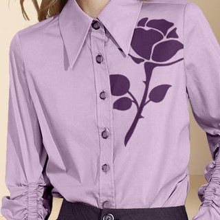 迪菲丽格欧货气质复古印花衬衫女装2024春季紫色时尚通勤衬衣 图片色 L