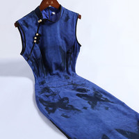 戚薇民国风旗袍复古2024年春款雾霾蓝古风气质春年轻款新中式 蓝色 S