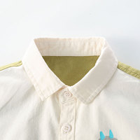 拉比树童装男童衬衫2024春季宝宝纯棉撞色印花长袖衬衣儿童休闲上衣 米白色 90cm
