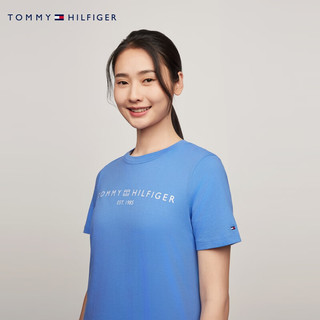 TOMMY HILFIGER24春夏女纯棉休闲字母印花合身打底针织短袖上衣40276 天蓝色C30 L （：120-130斤）