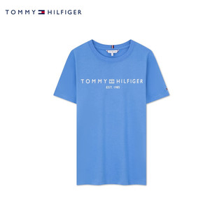 TOMMY HILFIGER24春夏女纯棉休闲字母印花合身打底针织短袖上衣40276 天蓝色C30 L （：120-130斤）