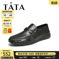 他她（TATA）商务休闲皮鞋男士通勤真皮豆豆鞋乐福鞋2024夏新OAW03BM4 黑色 44