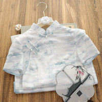 俏娘鱼清新蓝色针织旗袍2024年春季淑女风改良短袖日常可穿 蓝(裙长107左右) M